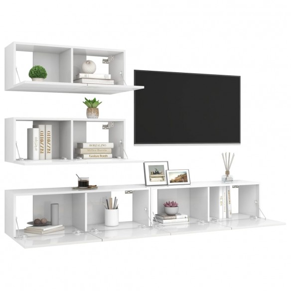 Ensemble de meuble TV 4 pcs Blanc brillant Aggloméré