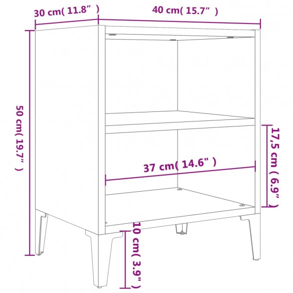 Tables de chevet pieds en métal 2 pcs gris 40x30x50 cm