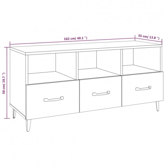 Meuble TV Chêne fumé 102x35x50 cm Bois d'ingénierie