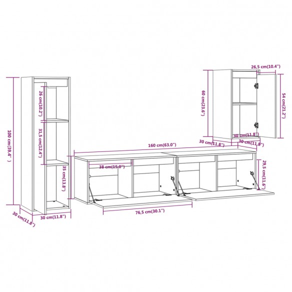 Meubles TV 4 pcs Bois massif de pin