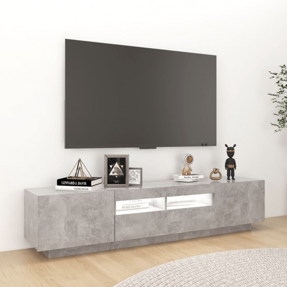 Meuble TV avec lumières LED Gris béton 180x35x40 cm