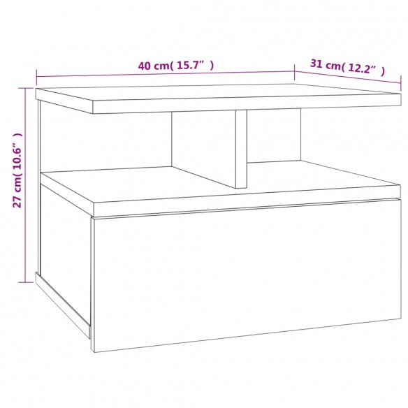 Table de chevet flottante Chêne fumé 40x31x27 cm