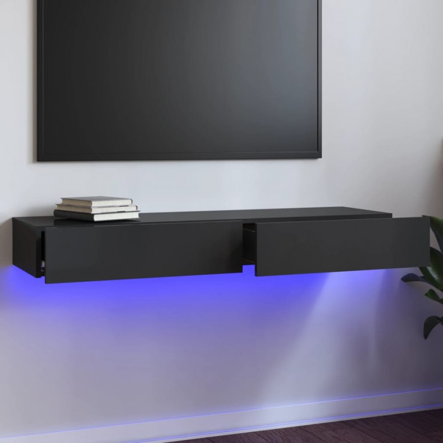 Meuble TV avec lumières LED Gris brillant 120x35x15,5 cm