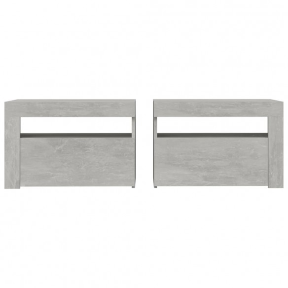 Tables de chevet 2 pcs avec LED Gris béton 60x35x40 cm