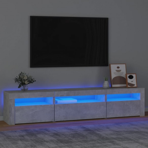 Meuble TV avec lumières LED Gris béton 195x35x40 cm