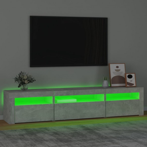 Meuble TV avec lumières LED Gris béton 195x35x40 cm
