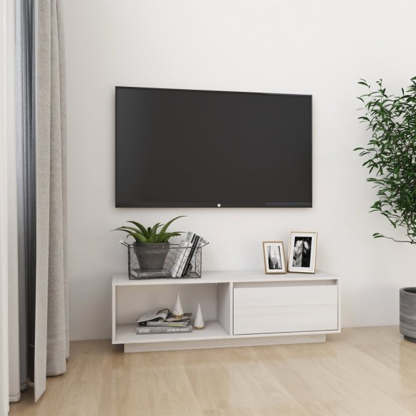 Meuble TV Blanc 110x30x33,5 cm Bois de pin massif