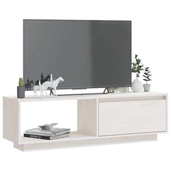 Meuble TV Blanc 110x30x33,5 cm Bois de pin massif