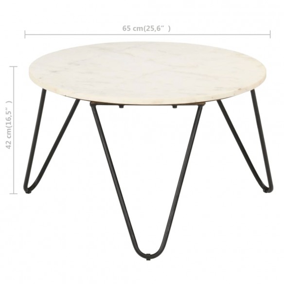 Table basse Blanc 65x65x42 cm Pierre véritable texture marbre