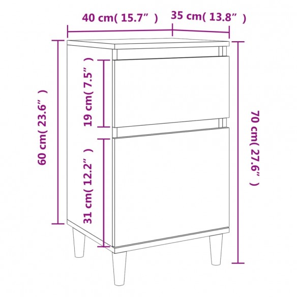 Table de chevet sonoma gris 40x35x70 cm