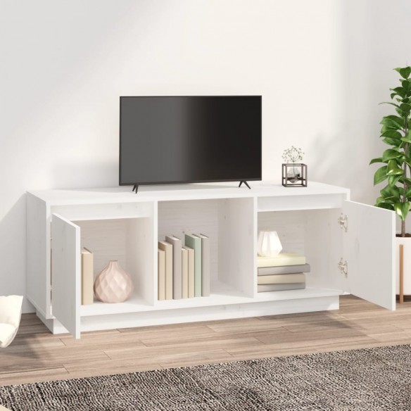 Meuble TV Blanc 110,5x35x44 cm Bois de pin massif