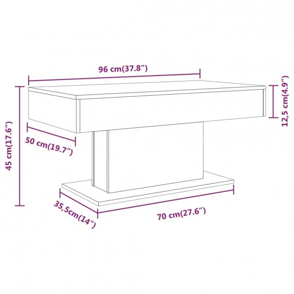 Table basse Sonoma gris 96x50x45 cm Bois d'ingénierie