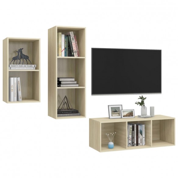 Ensemble de meuble TV 3 pcs Chêne sonoma Aggloméré