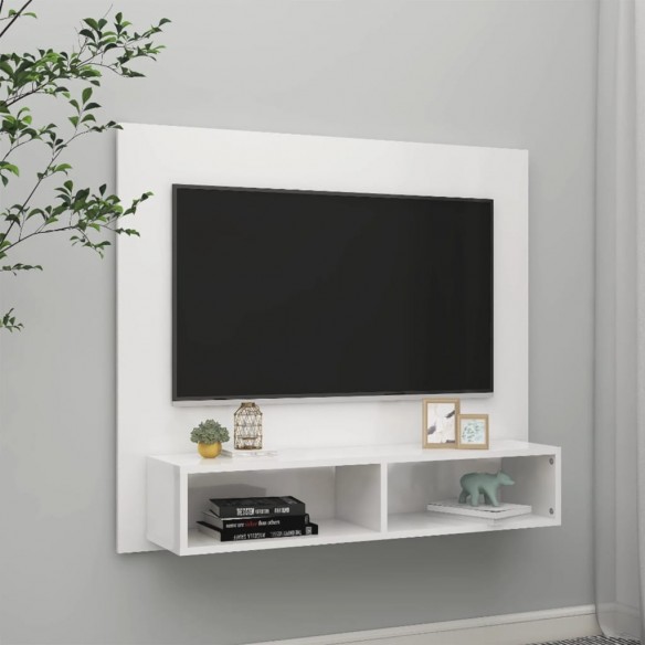 Meuble TV mural Blanc brillant 102x23,5x90 cm Aggloméré