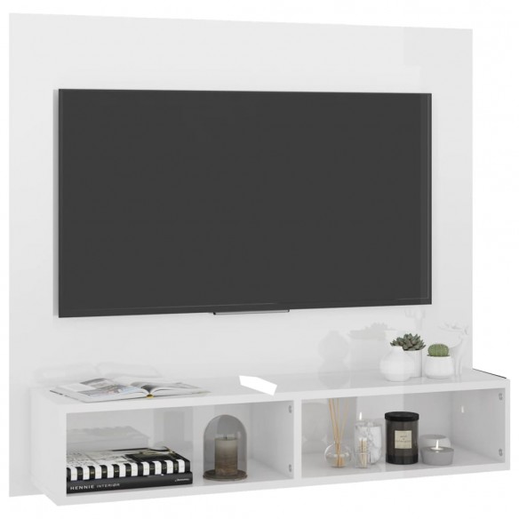 Meuble TV mural Blanc brillant 102x23,5x90 cm Aggloméré