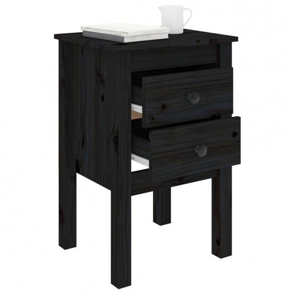 Table de chevet Noir 40x35x61,5 cm Bois de pin massif