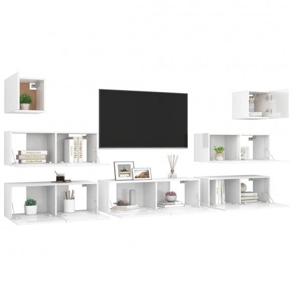 Ensemble de meuble TV 7 pcs Blanc brillant Aggloméré