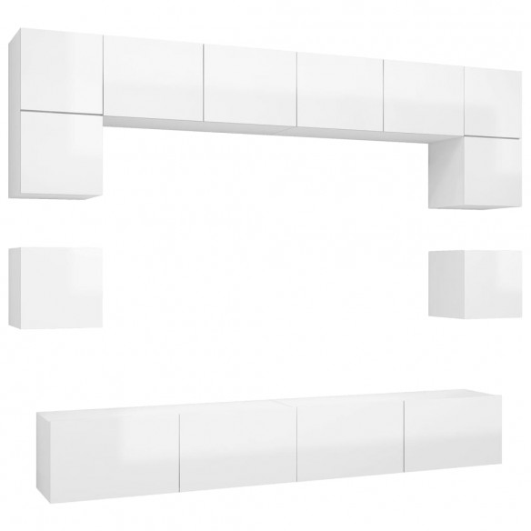 Ensemble de meuble TV 8 pcs Blanc brillant Aggloméré