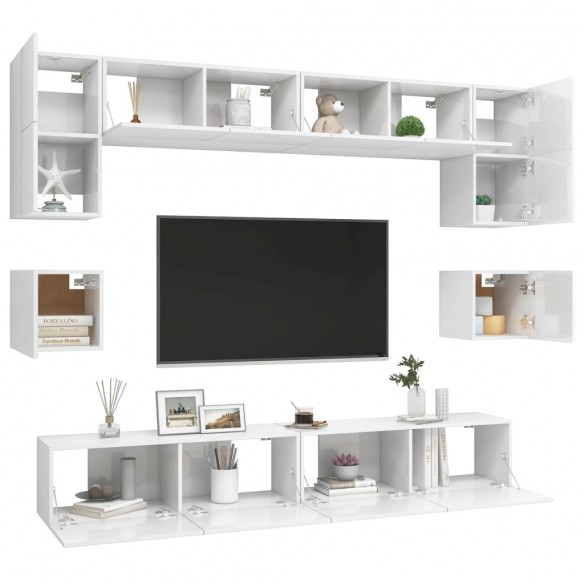 Ensemble de meuble TV 8 pcs Blanc brillant Aggloméré