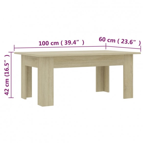 Table basse Chêne sonoma 100x60x42 cm Aggloméré