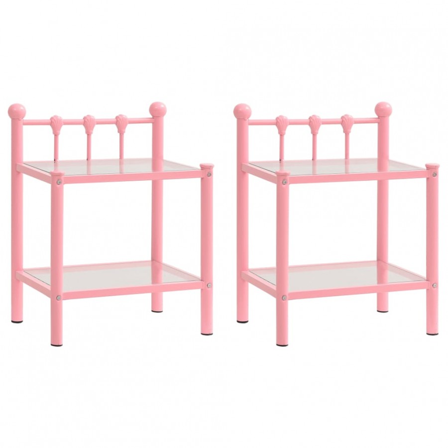 Tables de chevet 2 pcs Rose et transparent Métal et verre