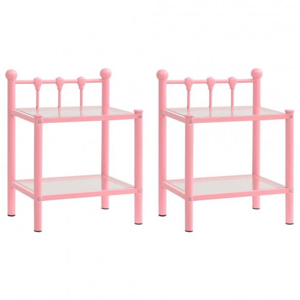 Tables de chevet 2 pcs Rose et transparent Métal et verre