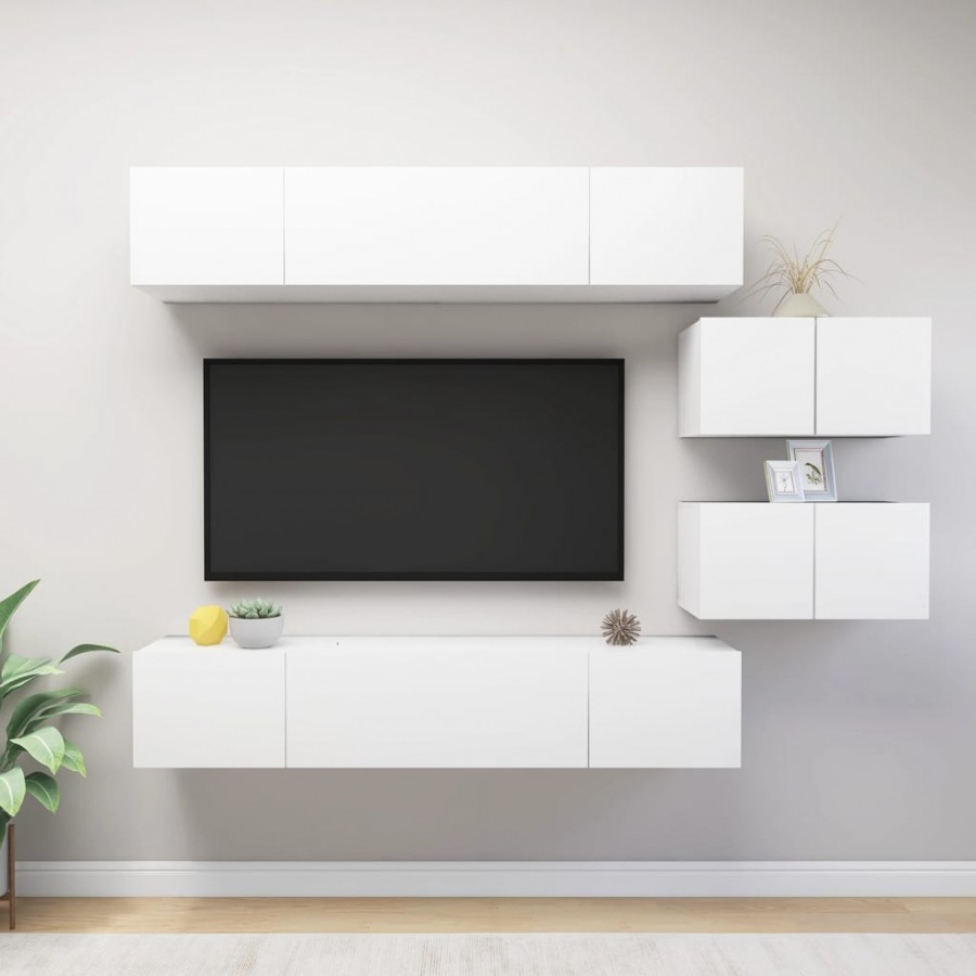 Ensemble de meuble TV 6 pcs Blanc Aggloméré