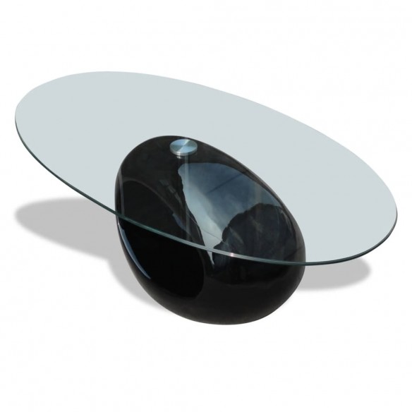 Table basse avec dessus de table en verre ovale Noir brillant