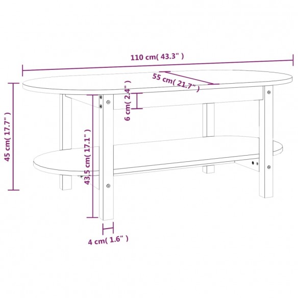 Table basse Noir 110x55x45 cm Bois massif de pin