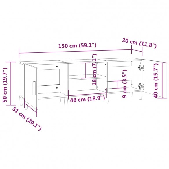 Meuble TV Sonoma gris 150x30x50 cm Bois d'ingénierie