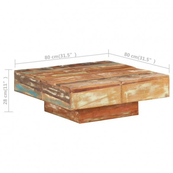 Table basse 80x80x28 cm Bois de récupération massif