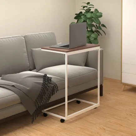 Table d'appoint avec roues Blanc 55x35x70 cm