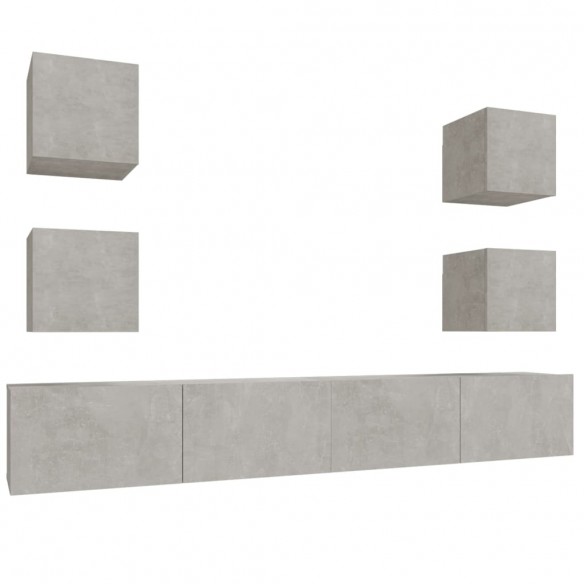 Ensemble de meubles TV 6 pcs Gris béton Bois d'ingénierie