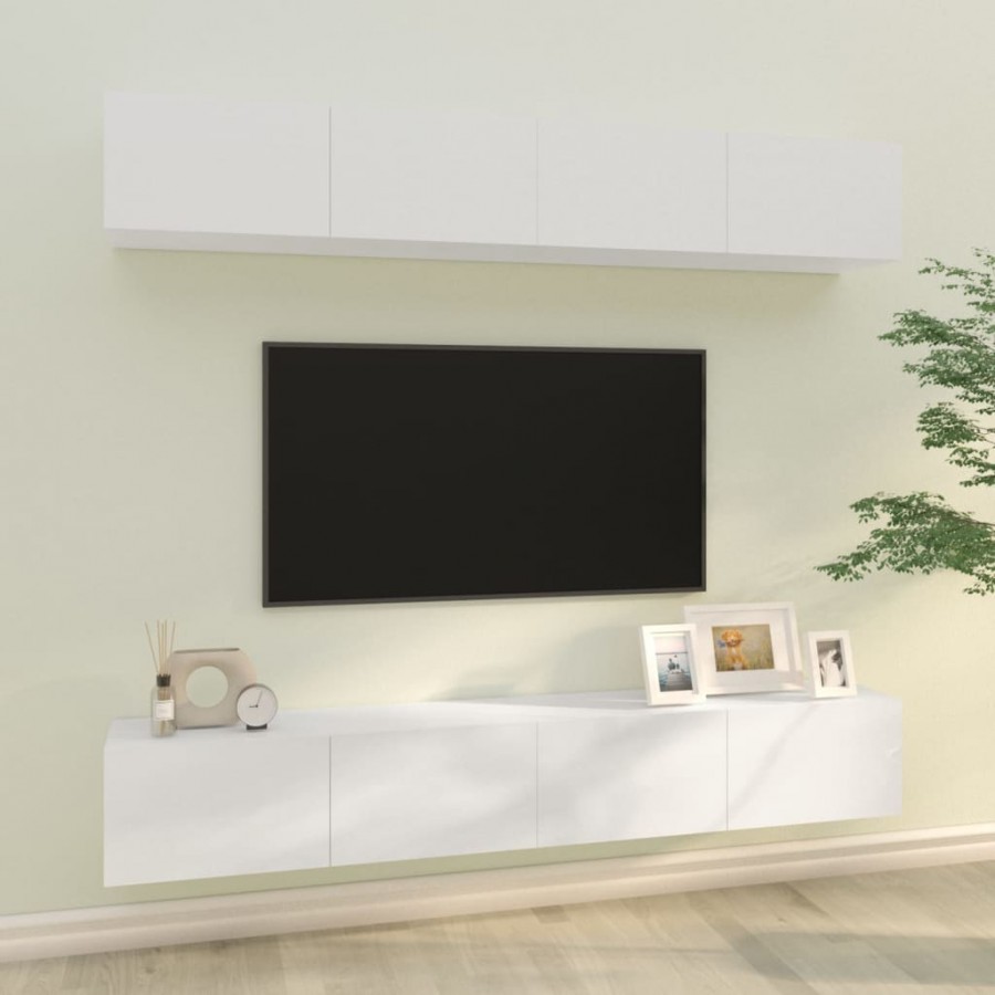 Meubles TV muraux 4 pcs Blanc brillant 100x30x30 cm