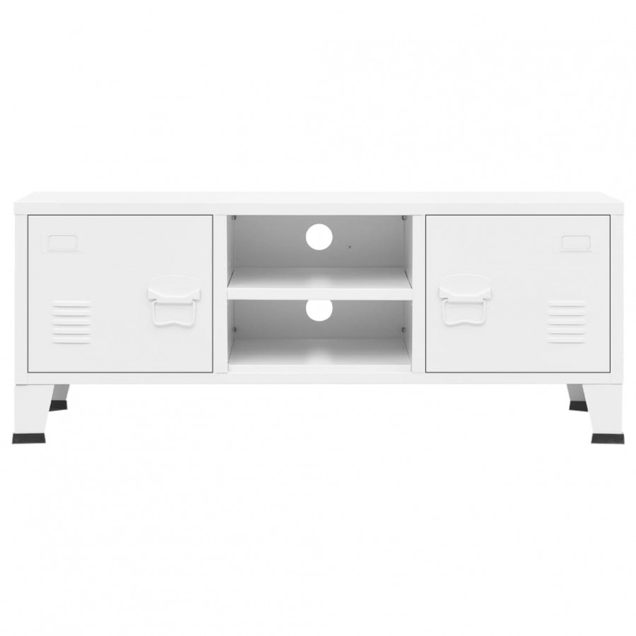 Meuble TV industriel Blanc 105x35x42 cm Métal