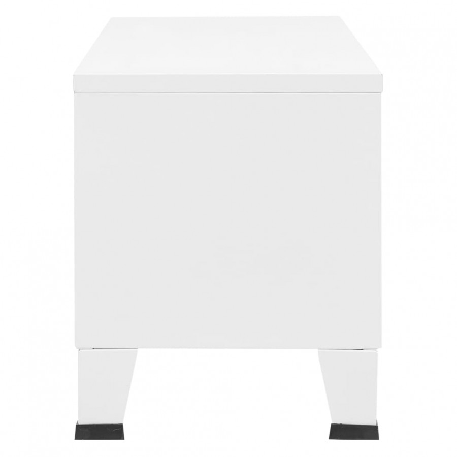 Meuble TV industriel Blanc 105x35x42 cm Métal