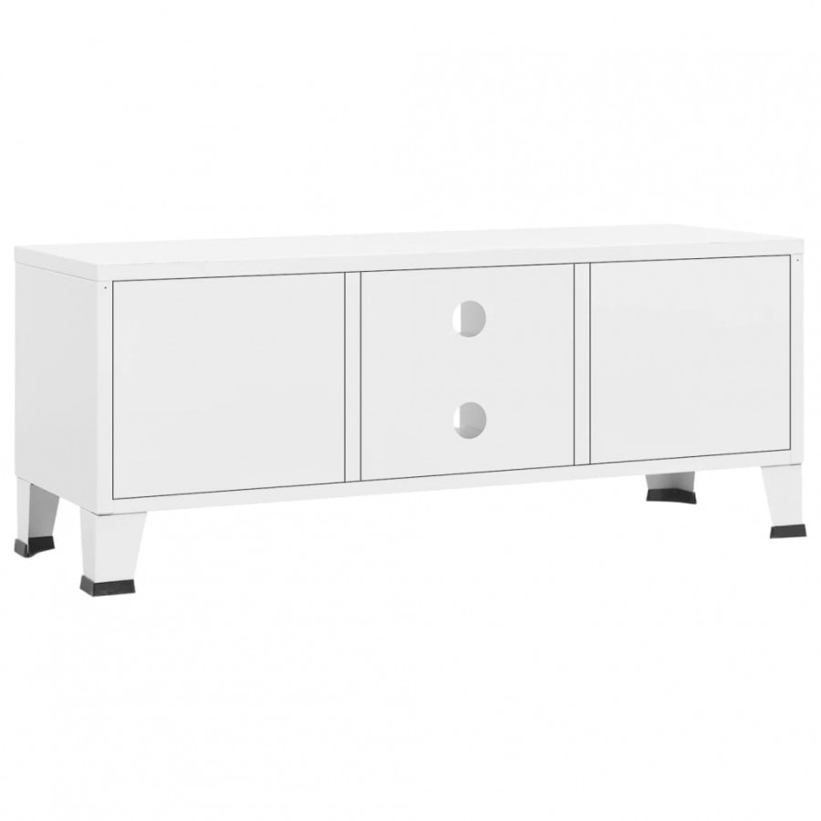 Meuble TV industriel Blanc 105x35x42 cm Métal