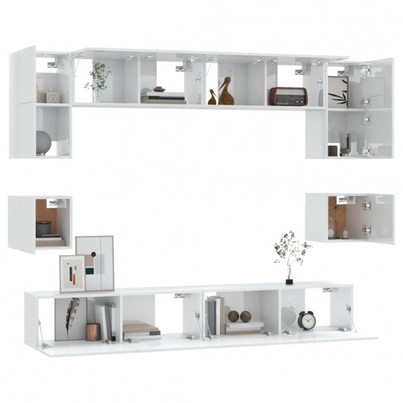 Ensemble de meubles TV 8 pcs Blanc brillant Bois d'ingénierie