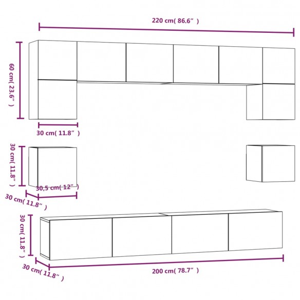 Ensemble de meubles TV 8 pcs Blanc brillant Bois d'ingénierie