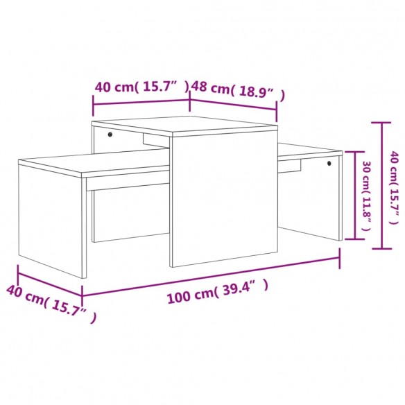 Ensemble de tables basses Chêne sonoma 100x48x40 cm Aggloméré