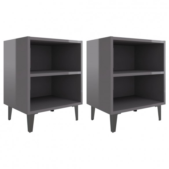 Tables de chevet pieds en métal 2 pcs gris brillant 40x30x50 cm