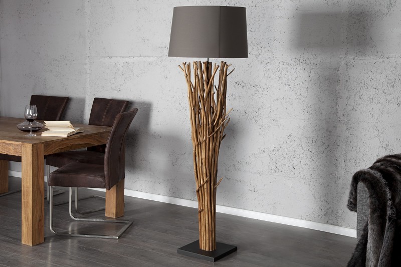 Lampadaire 175 cm en bois flotté coloris marron