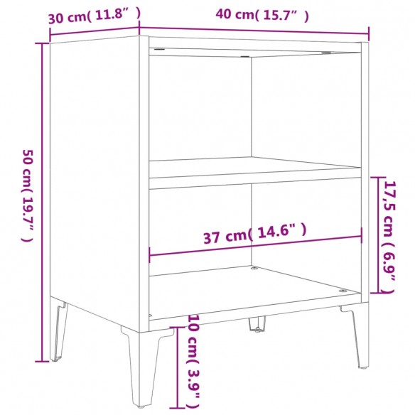 Tables de chevet pieds en métal 2 pcs noir 40x30x50 cm