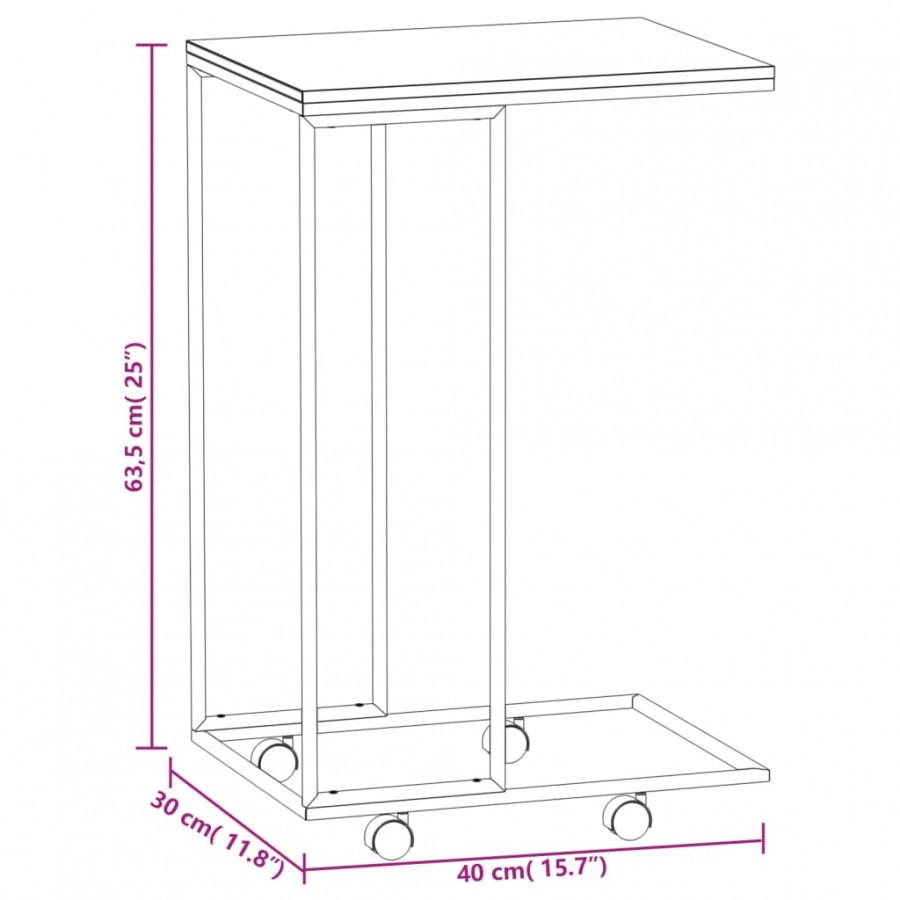 Table d'appoint avec roues Blanc 40x30x63,5cm 