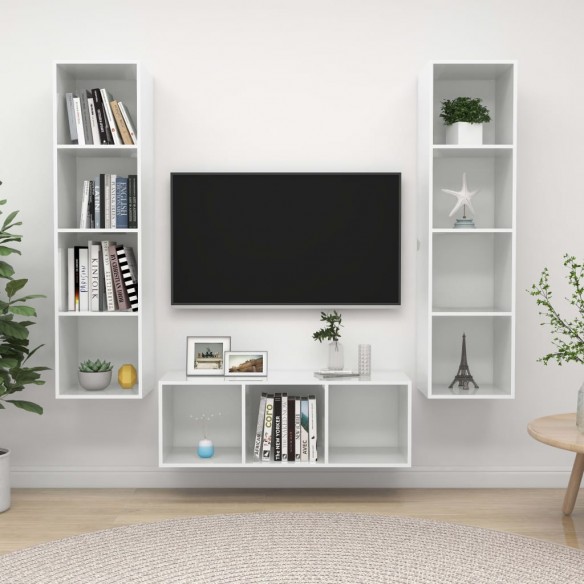 Ensemble de meuble TV 3 pcs Blanc brillant Aggloméré