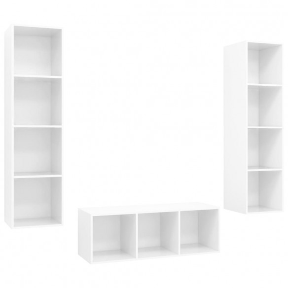 Ensemble de meuble TV 3 pcs Blanc brillant Aggloméré