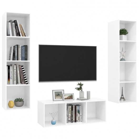 Ensemble de meuble TV 3 pcs Blanc brillant Aggloméré