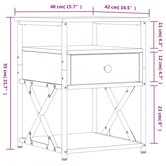 Table de chevet chêne marron 40x42x55 cm bois d'ingénierie