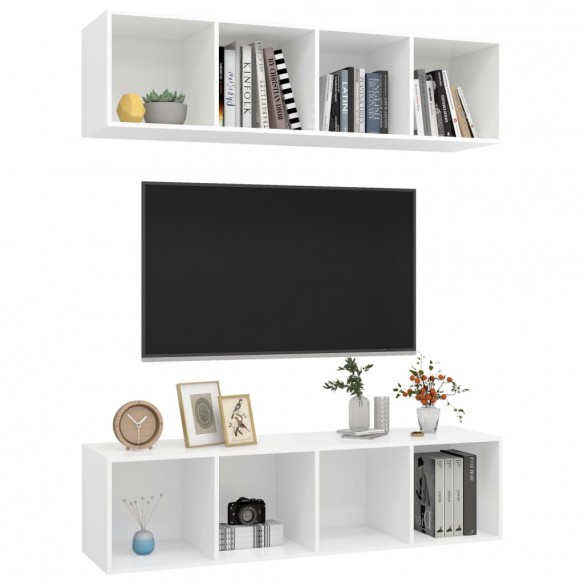 Meubles TV muraux 2 pcs Blanc Aggloméré