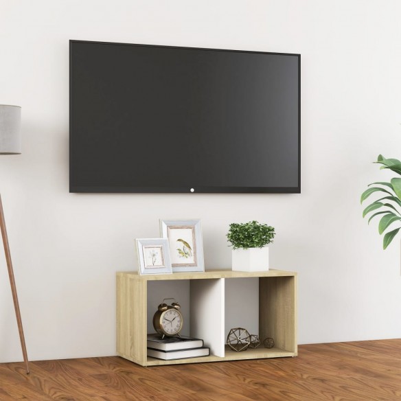 Meuble TV Blanc et chêne sonoma 72x35x36,5 cm Aggloméré